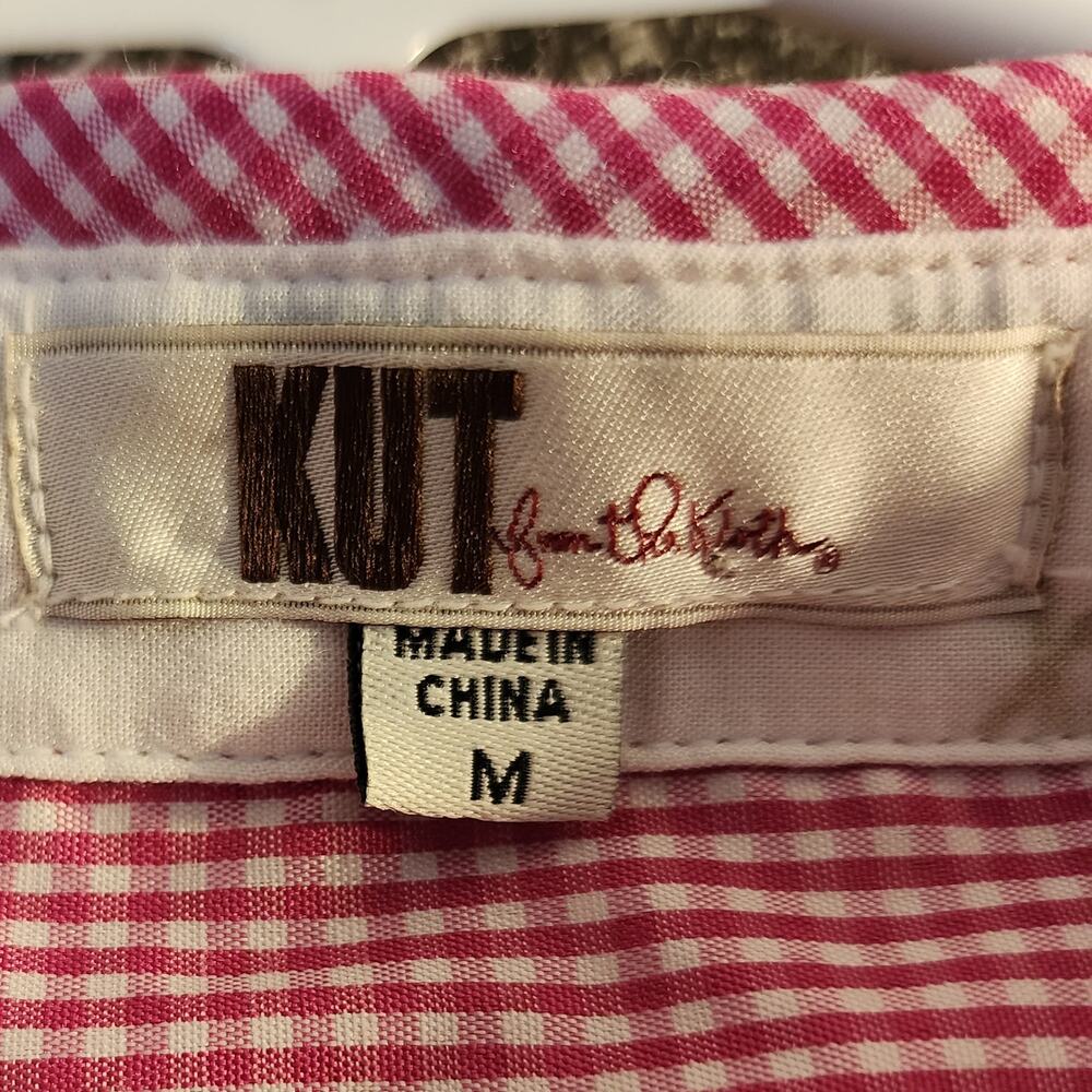 Kut From the Kloth Gingham Button Up Pink Long Sleeve Shirt Medium - Picture 6 of 7